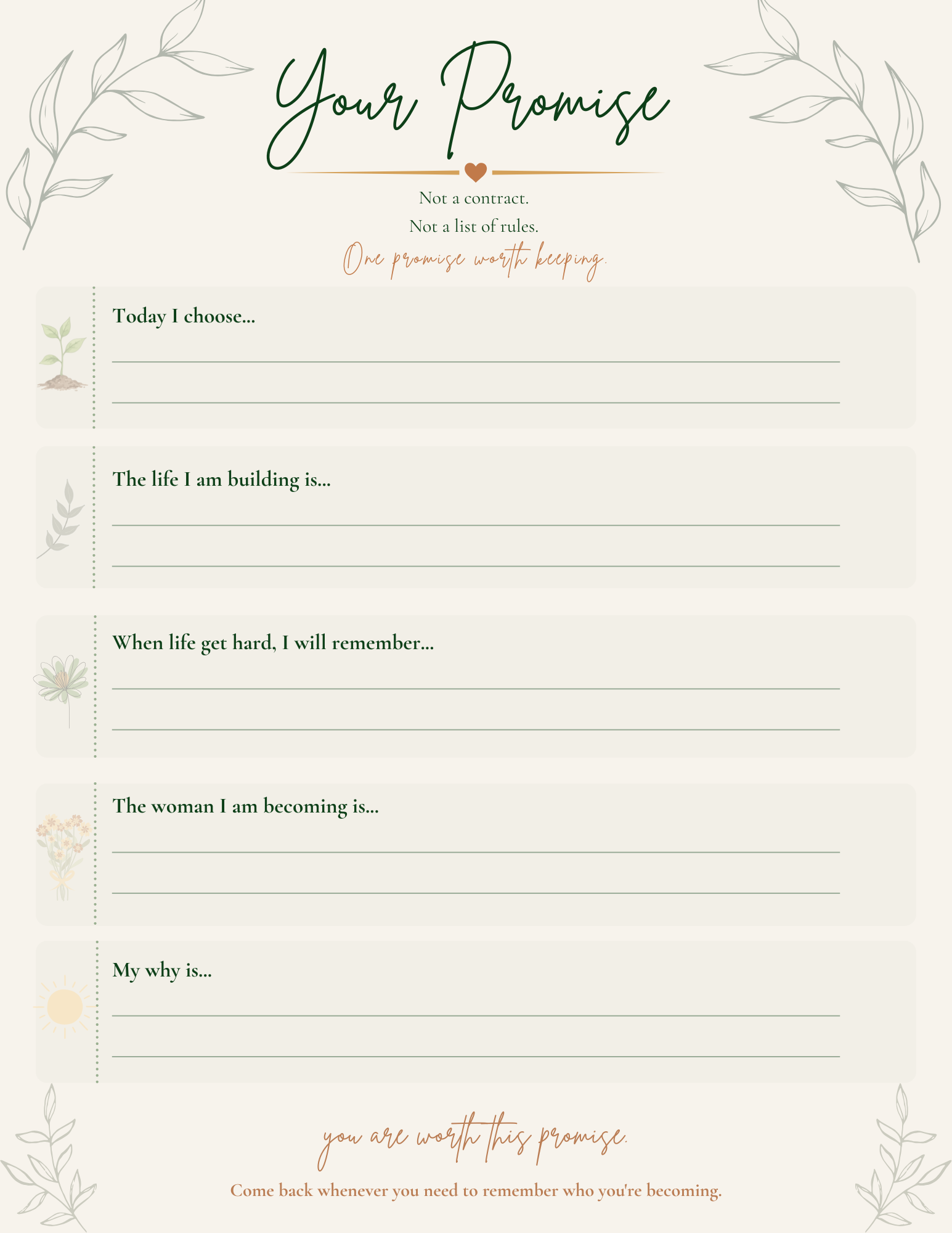 A promise page from The Becoming Planner